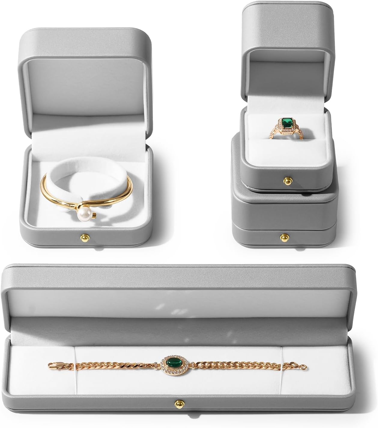 PU Leather Necklace Bracelet Box, Velvet Interior Jewelry Gift Box Long Chain Case For Birthday, Wedding, Valentine's Day, Mother's Day (Gray)