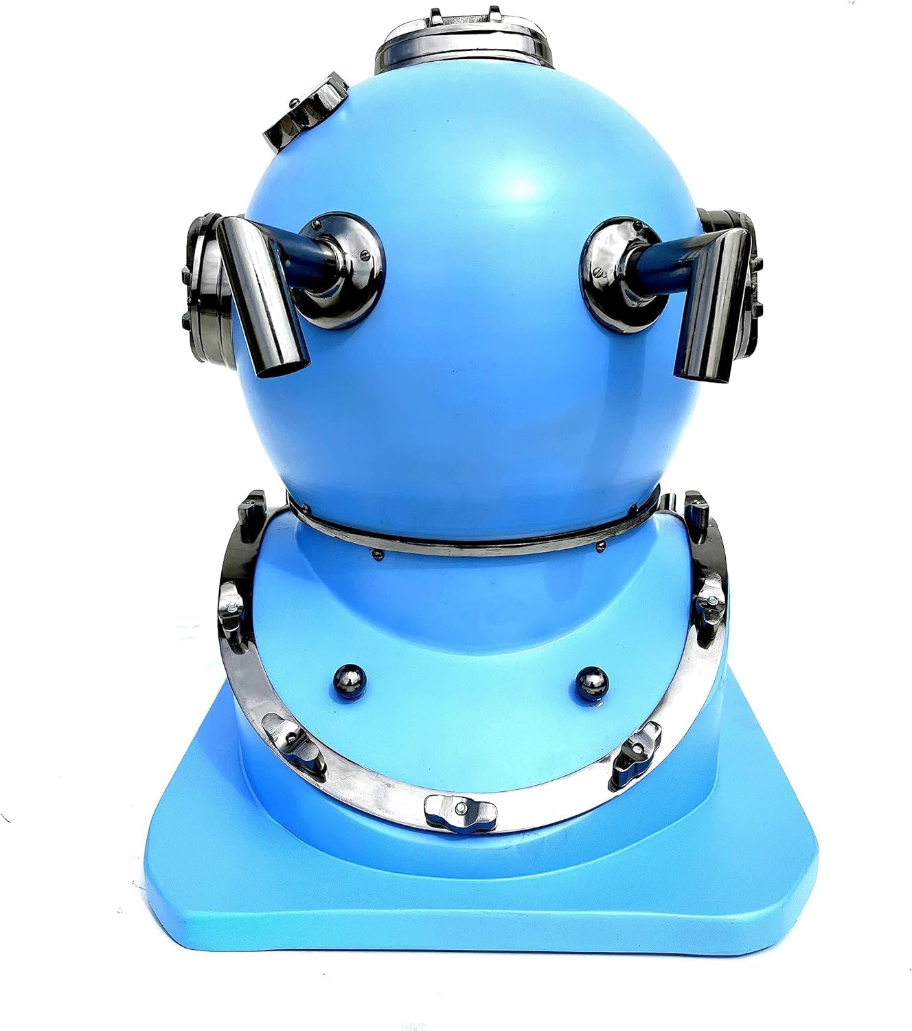U.S. Navy Mark V Diving Helmet - Olympic Blue Nautical Decor with Wooden Base | Heavy-Duty Iron & Aluminum | Perfect for Home, Offices & Gifting 6"