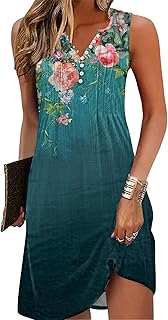 Beach Dresses for Women 2024 Vacation Swim Cover up V-Neck Summer Dress Button Down Sleeveless Boho Floral Sundress