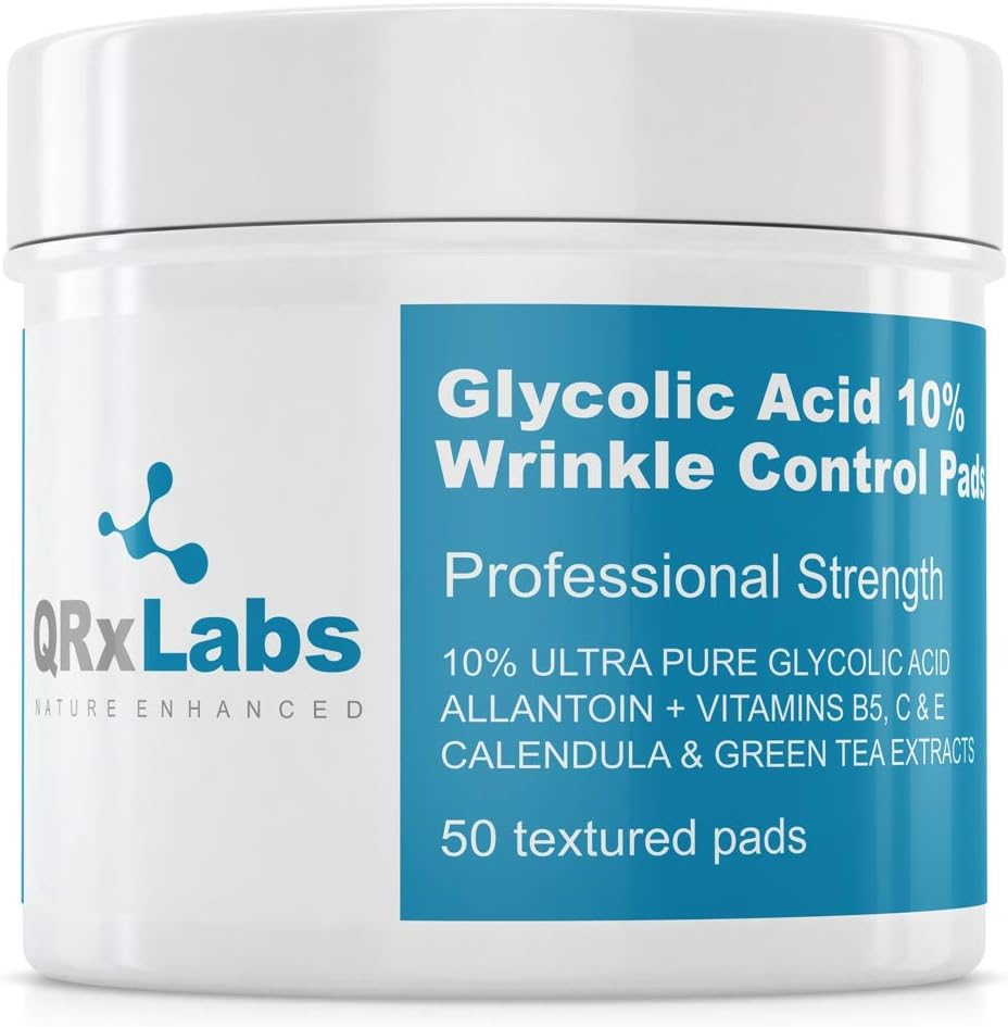 Glycolic Acid 10% Wrinkle Control Pads with 10% Ultra Pure Glycolic Acid, Allantoin, Vitamins B5, C &.