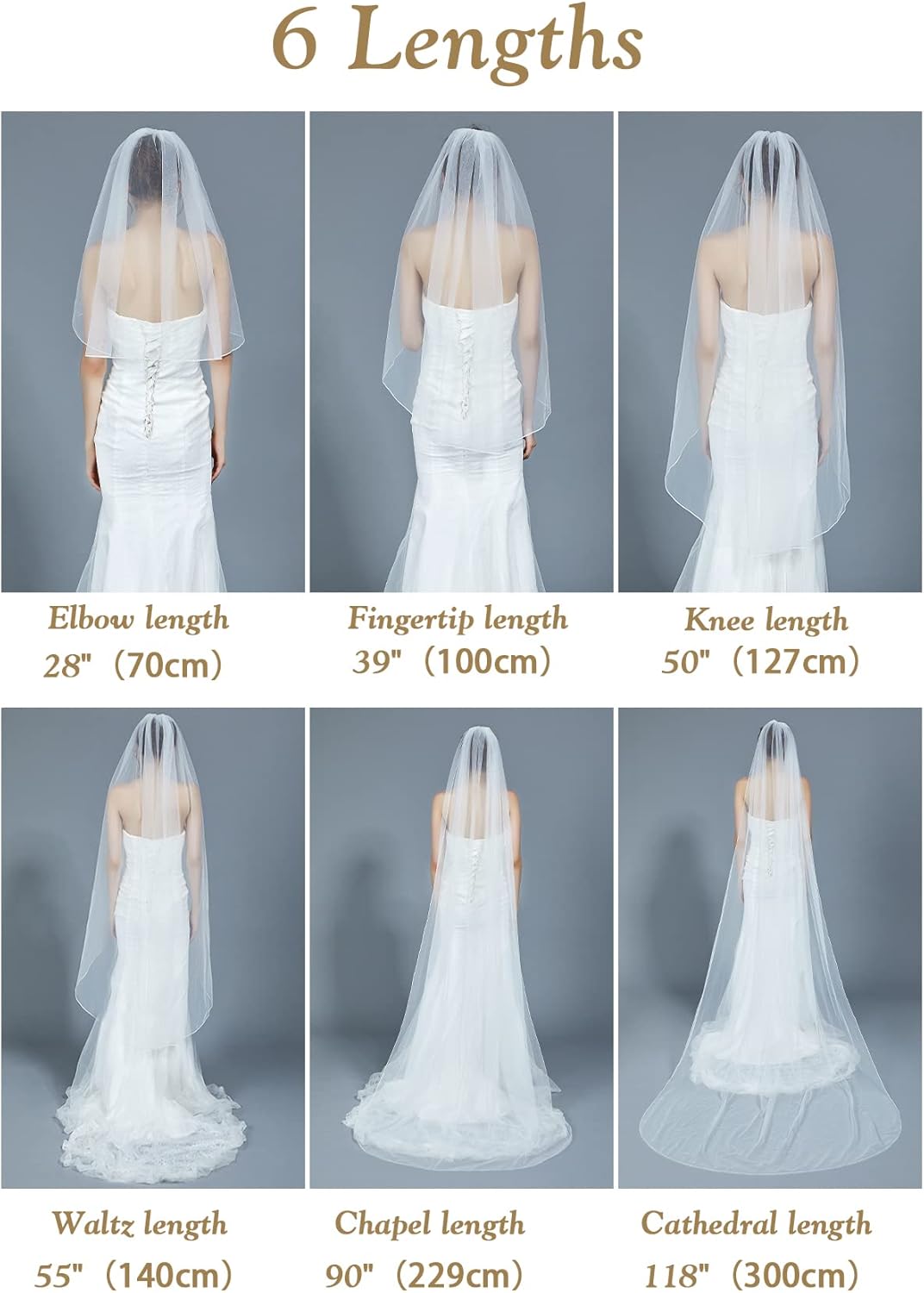BEAUTELICATE Wedding Bridal Veil with Comb 1 Tier Cut Edge Fingertip&Cathedral Length - Image 4
