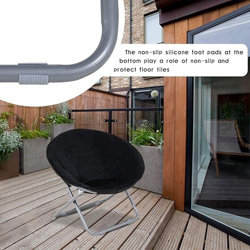 Miniatura 5 de Yewuli Silla de platillo, sillas de luna para dormitorio, silla plegable de piel sintética, silla de descanso suave con marco de metal plegable,