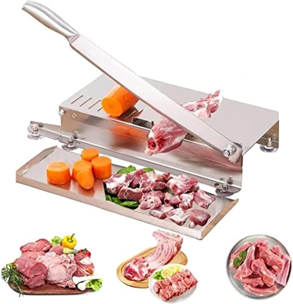 Commercial Manual Meat Cutter - Stainless Steel Bone Guillotine for Frozen Fish, Chicken, Beef & Vegetables