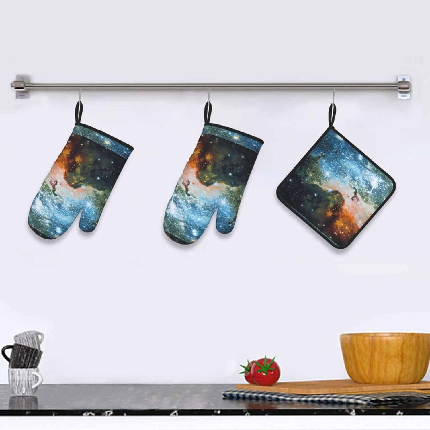 Galaxy Space. (2) Print Heat Resistant Microwave Gloves, Used for Baking, Cooking, and Fashion Kitchen Essentials