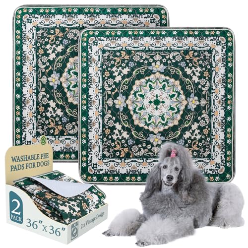 Image of Homimp Washable Pee Pads for Dogs, 2 Pack Reusable Puppy Pads Waterproof, Absorbent and Leakproof Dog Pee Pads, Non Slip Puppy Training Pads, Pet Mat for Floor, Crate, Couch, Whelping,Green, 36 inchx36 inch