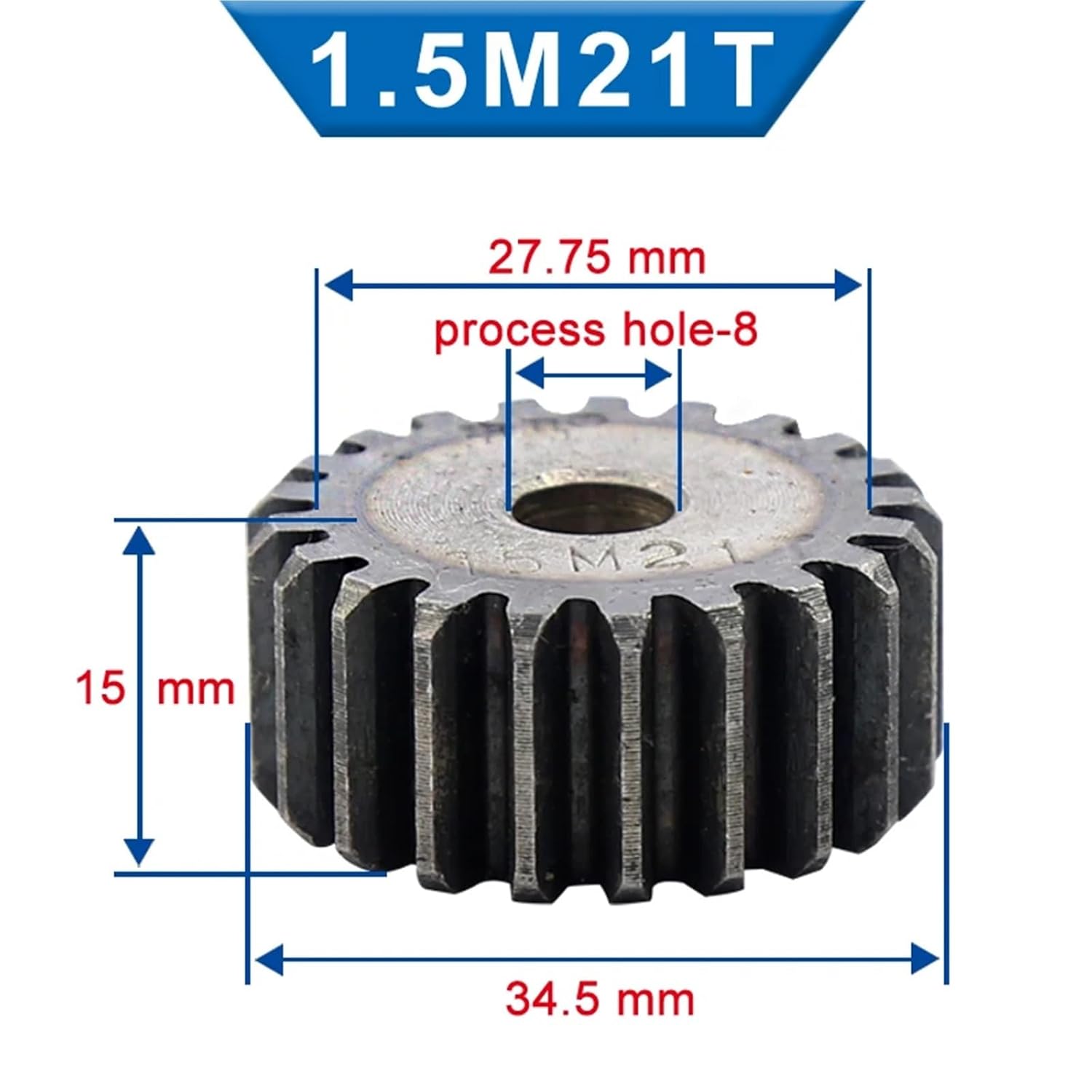 1.5M Spur Gear 20/21/22/23 Teeth 8mm Process Hole Gear Wheel Carbon Steel Material Height 15mm(20 Teeth)