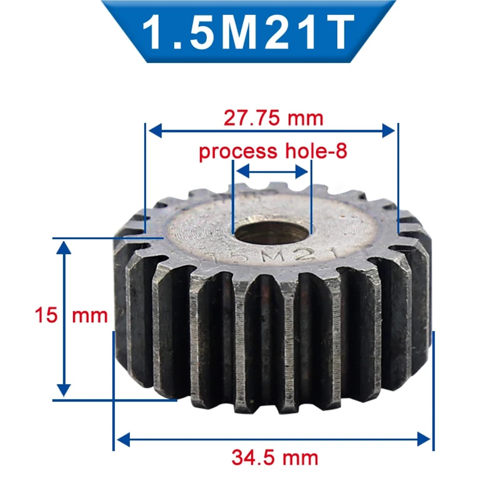 1 ruota elicoidale da 1,5 m, 20/21/22/23 denti, 8 mm, ingranaggio a basso carbonio, acciaio piatto, altezza totale 15 mm (23 Teeth)