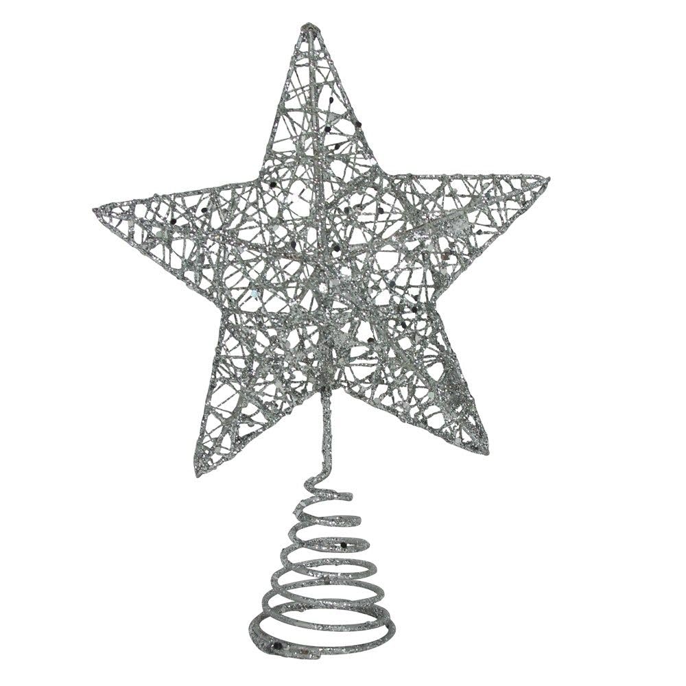 Gisela Graham Silver Colour Glitter Mesh Tree Top Star - 20cm, One Size, JNS_435244