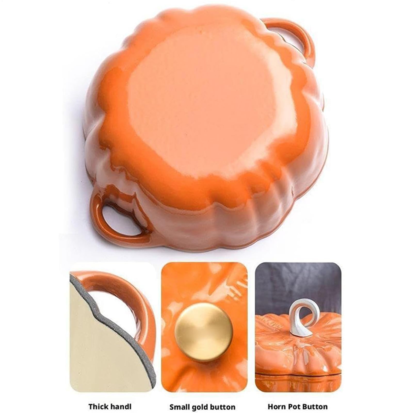 Marmite Cocotte en fonte émaillée en forme de citrouille avec couvercle et intérieur anti-adhésif – Passe au four pour ragoût, ébullition, cuisson, rôti, sauter, mettre en conserve et faire du pain