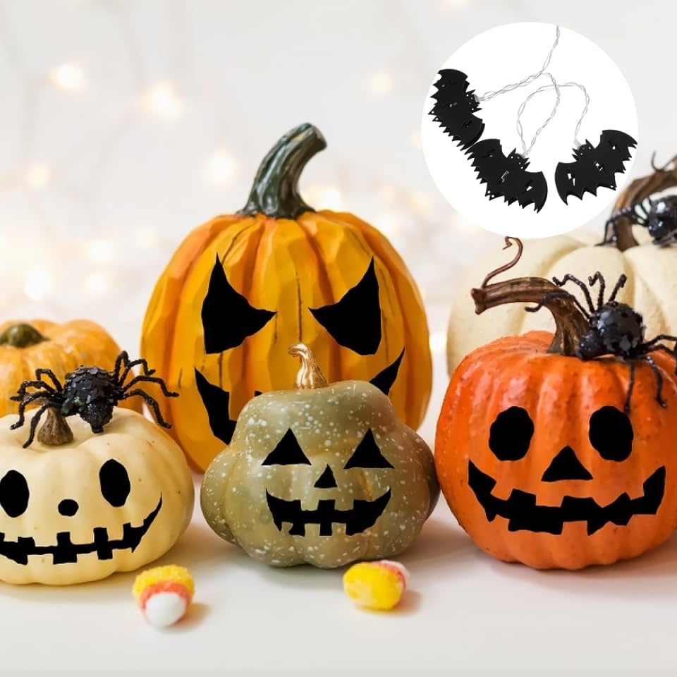 Unomor 2 Meter Halloween String Lights with 10 Led Bat Decorative Lamps No Battery Needed for Indoor Outdoor Party Festival Decoration