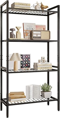 NMITUO Almacenamiento de garaje de 4 niveles, estantería de metal resistente, estante de almacenamiento de garaje, organizador de herramientas,