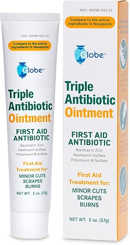 Globe Ungüento antibiótico triple antibiótico de primeros auxilios de 2 onzas, protección contra infecciones las 24 horas, tratamiento de cuidado de