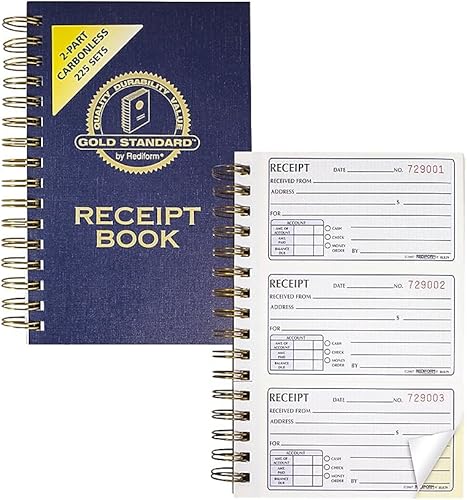 Miniatura 4 de Rediform Libro de recibos de dinero estándar dorado, 2.75 x 5 pulgadas, 225 duplicados numerados (8L829)