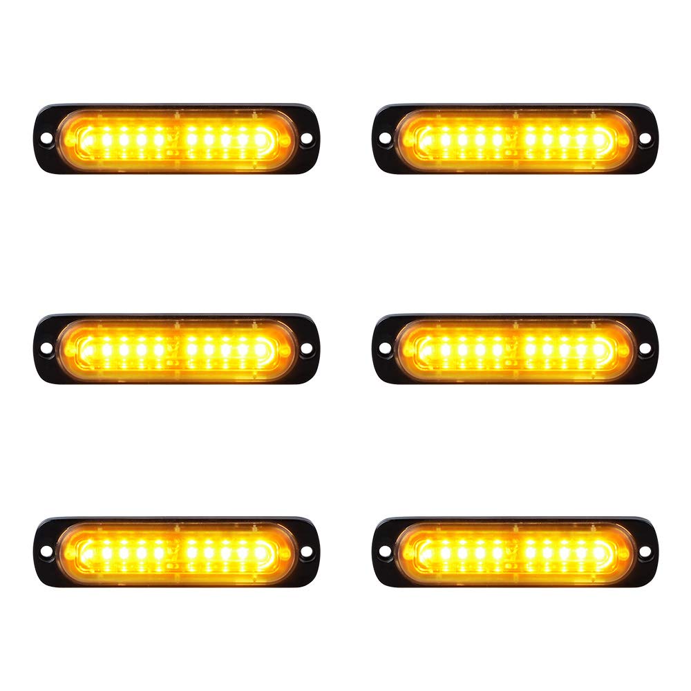 Universal Super Bright Car Truck Warning Hazard Caution Emergency Construction Beacon Flash Strobe Light Bar (10-LED, Amber, 6Pcs)
