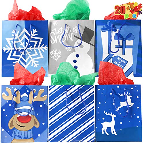 Christmas Holiday Blue Papr Gift Bags 20 Christmas Goody Gift Bags with Handles in 7.3 x3.4 x8.9, Holiday Paper Goodie Bag