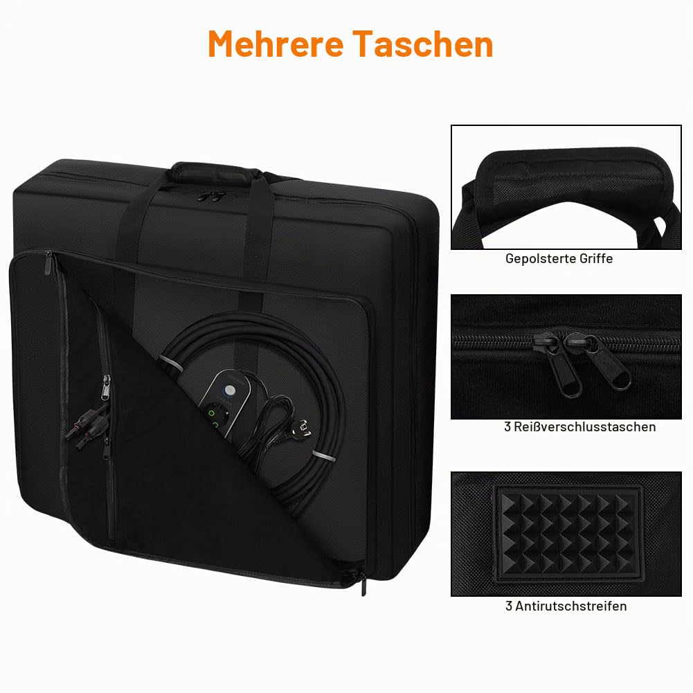 Aufbewahrungstasche für Solarpanel, Solarpanel Tasche Kompatibel mit Jackery SolarSaga 100W 100X 200W, Wasserfester Solarpanel-Rucksack für 2 Paneele, Passend für Panel bis zu 68x15x58cm
