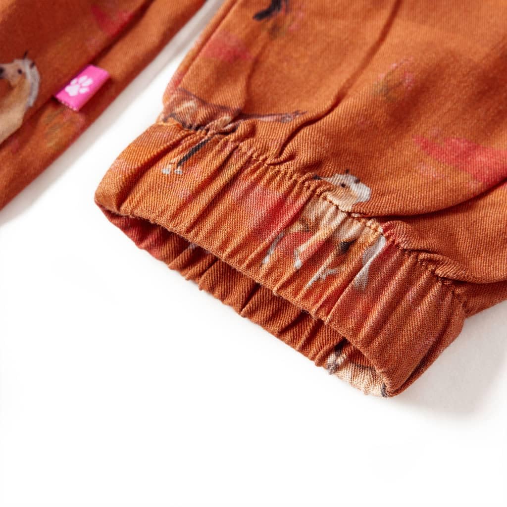 Vestido infantil para niña, manga larga, 100% lyocell en coñac, con estampado de caballo, cuello alto, cierre de botones, talla 140, para uso diario, escuela, festivo, cumpleaños, fiesta
