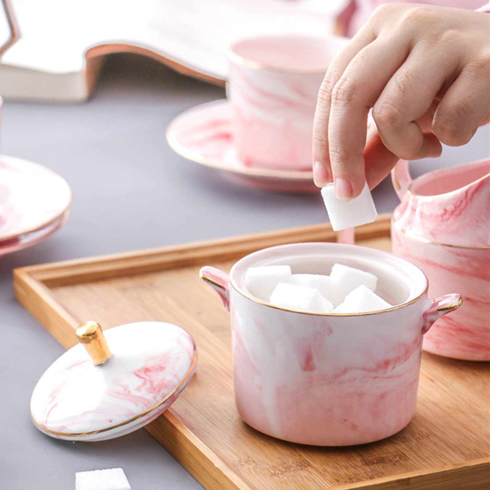 zestaw do herbaty， 15 sztuk porcelanowe zestawy do herbaty zestaw do herbaty dla dorosłych filiżanki i spodki do kawy zestaw ślubny serwis herbaciany z cukiernicą, dzbanek na mleko, dzbanek na śmietan