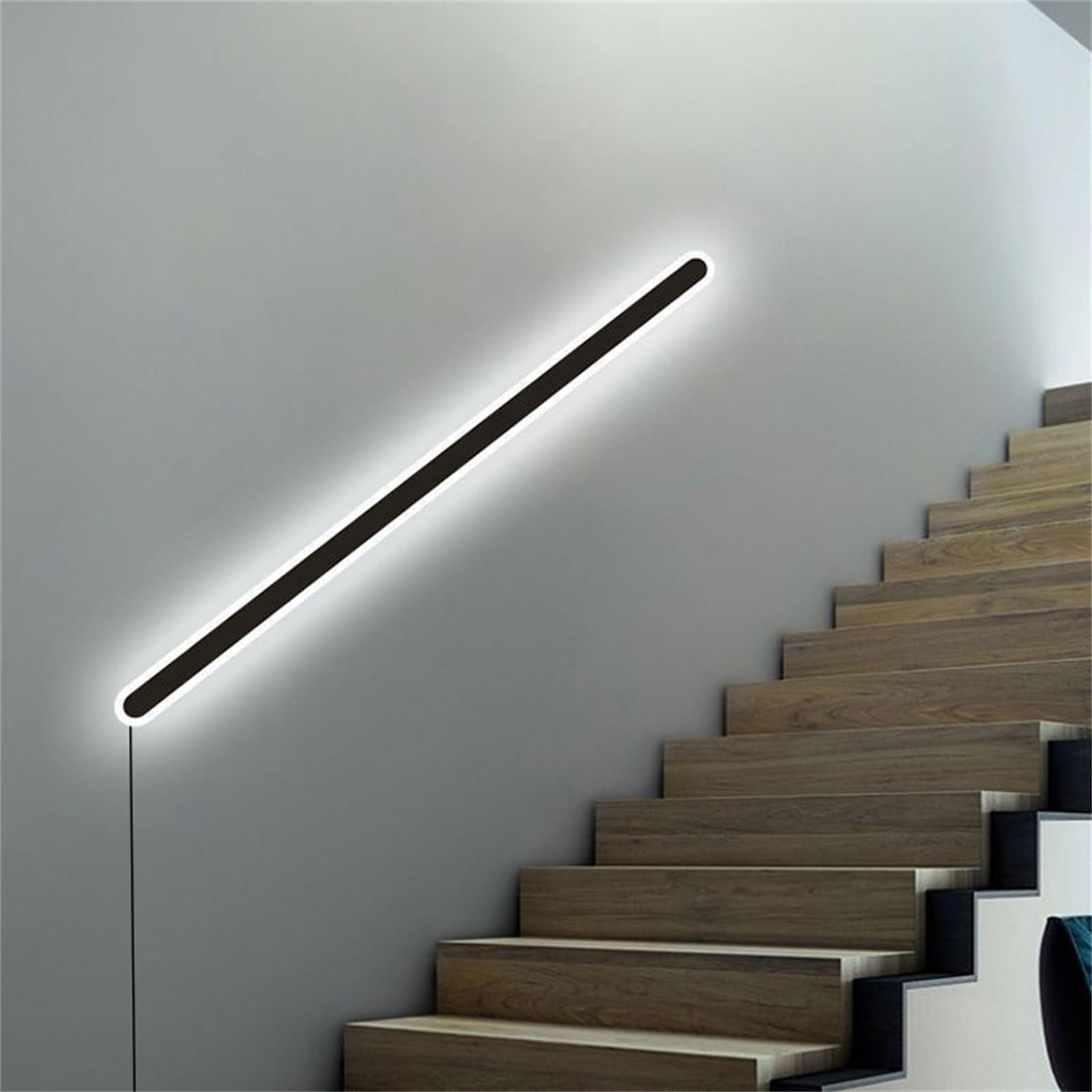 TZSMUM Long LED Plug in Wall Light with Switch Indoor Bedroom Wall Lamp Minimalist Acrylic Modern Wall Sconce Black Interior Fixtures Living Room Corridor Study Wall Lightings (White Light,180CM)