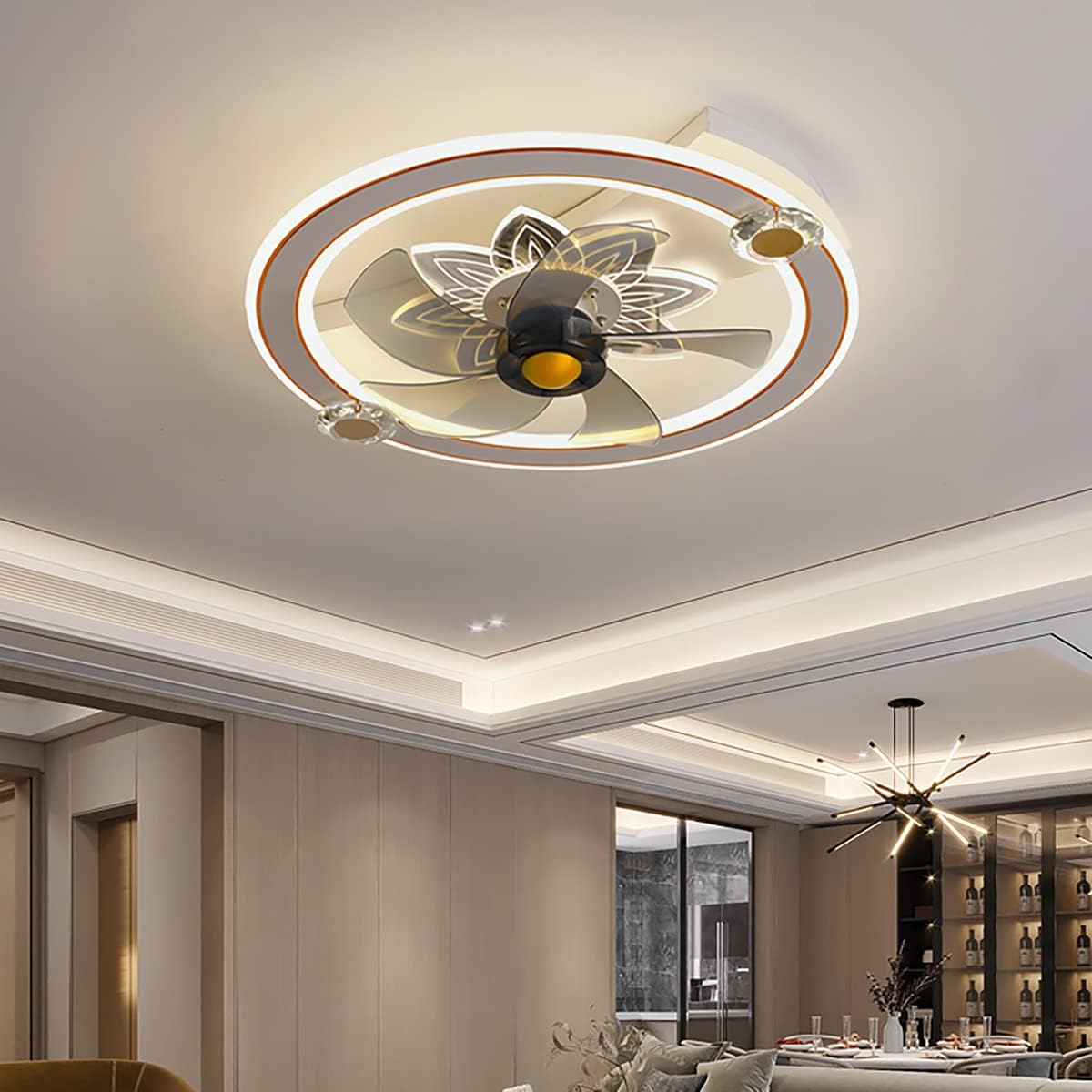 YUEGOO Modern Ceiling Fans with Lamps,Ceiling Fans with Lights and Remote Mute Fan Ceiling Lights for Lounge Modern Timer Ceiling Fan Light Fan Light Ceiling Led Lounge Invisible/White