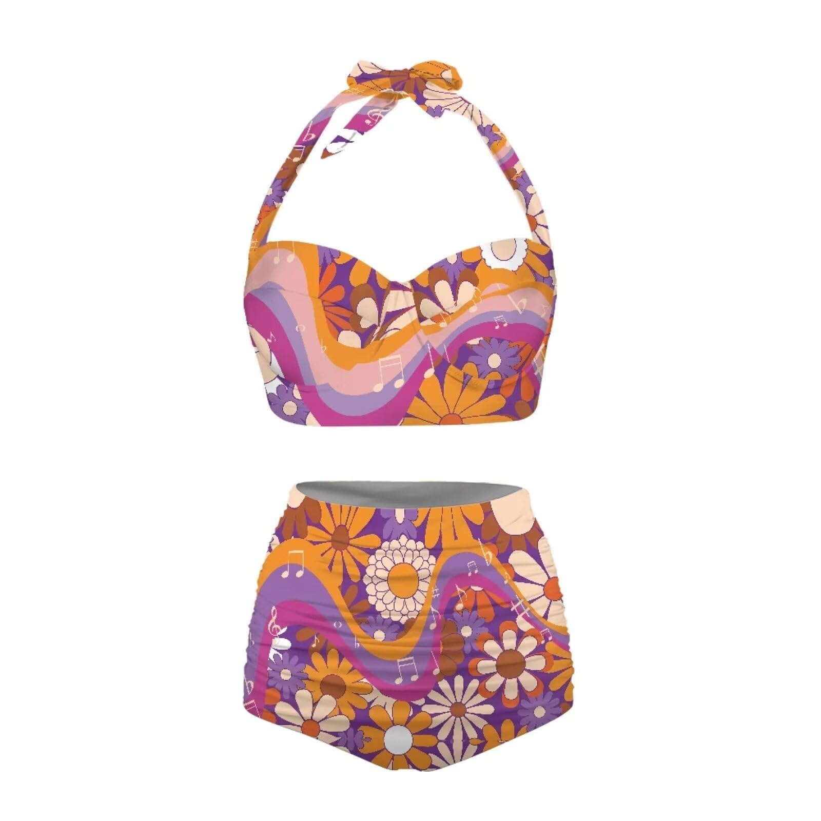 Jndtueit Butterfly Women's Retro Ruched Ruffle High Waist Bikini Set, Flag Tankini Swimsuits Tummy Control Swimwear