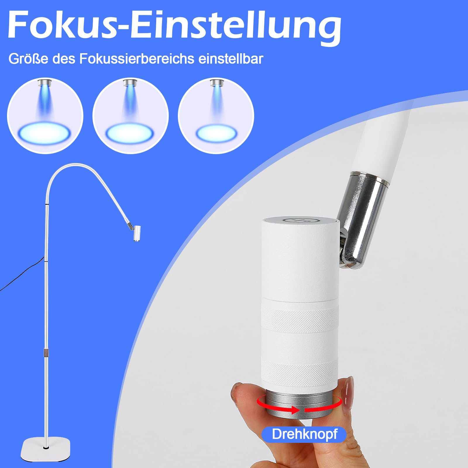 UV Wimpern Lampe, 6W UV Wimpernlampe mit Fußschalter Schutzbrille, UV Lash Lamp mit Einstellbare Punktgröße, 360° Flexibler Schwanenhals UV Licht für Gelnägel und Wimpern Aushärten (Weiß)