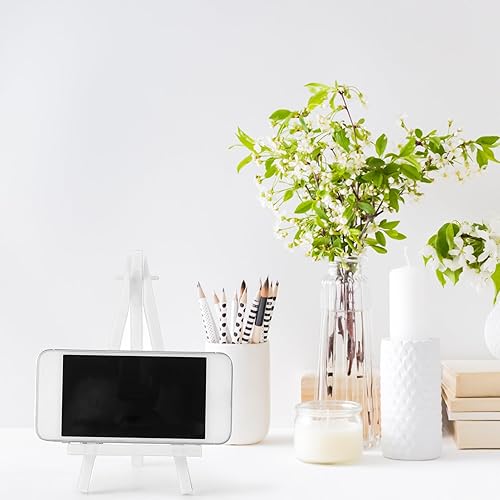 Miniatura 7 de Paquete de 6 mini caballetes de 5 pulgadas, soporte de lona de plástico blanco, caballete de exhibición pequeño portátil para lienzos, pintura,