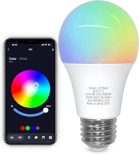 ORALUCE Bombilla inteligente Bluetooth A19 E26, 9 W, bombilla LED que cambia de color, con aplicación regulable, equivalente a 60 W, bombilla LED
