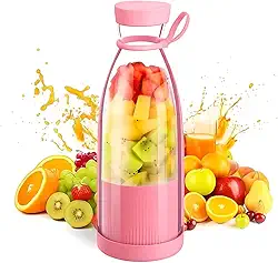 Mini Liquidificador Portátil USB Recarregável Rosa 420ml – Compacto, Sem Fio, Leve e Potente para Sucos, Shakes, Smoothies, Fitness, Viagens e Academia (ROSA)