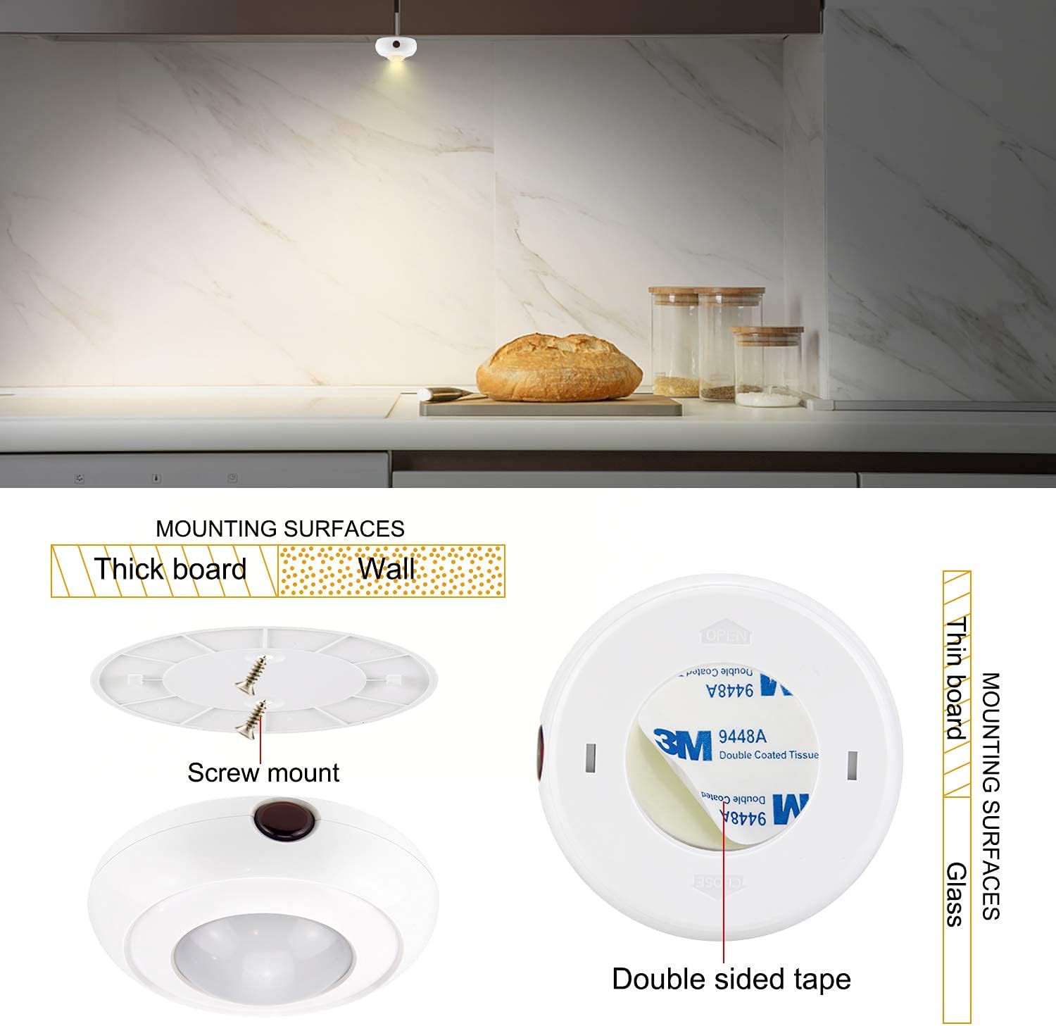 LUXSWAY 16 Color Changing Puck Push Tap 4 Modes Closet Under Cabinet Light,Stick on Light for Kitchen Stairs-3 Pack