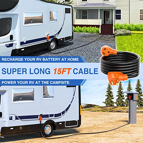 Image of Nilight 30 Amp 15FT RV Extension Cord 125V Heavy Duty 10 Gauge Pure Copper STW Wire UL ETL Listed 3 Prong TT-30P TT-30R 30F /30M Weatherproof Suit for Camper Caravan Trailer