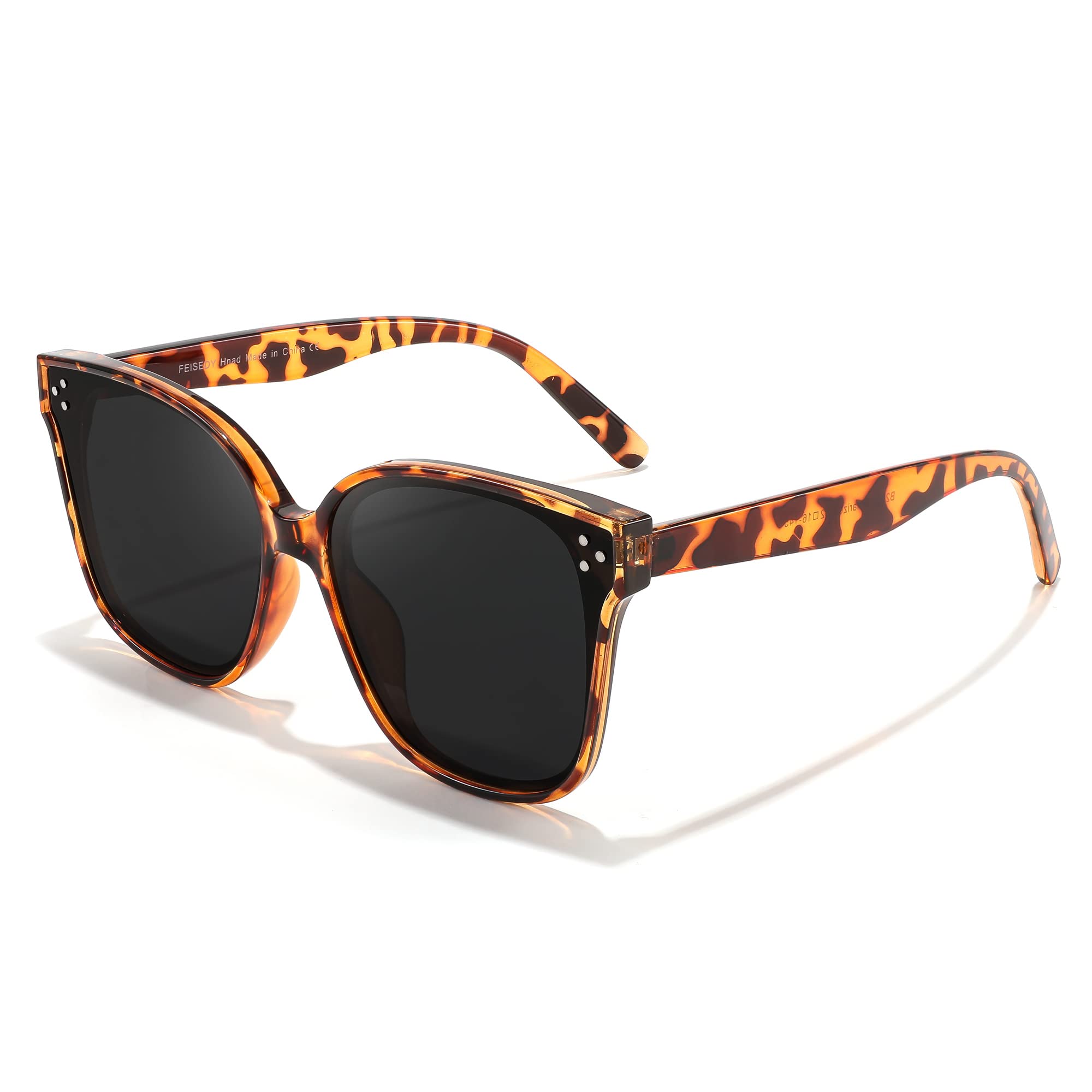 Anteojos de sol de estilo retro, cuadrados polarizados, para mujeres y hombres, aspecto vintage, de gran tamaño, B2600, negro 9