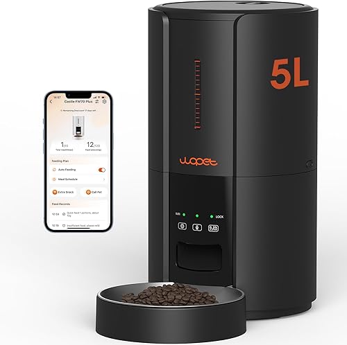 WOPET Comederos automáticos para gatos, alimentador WiFi para mascotas de 5 litros con aplicación, dispensador de alimentos secos para mascotas para