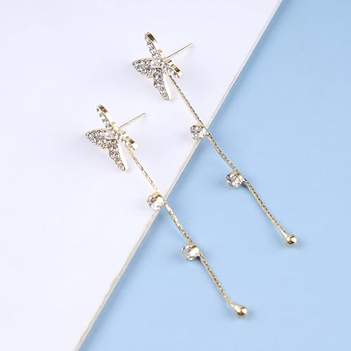 Vintage Crystal Butterfly Drop Earrings Long Rhinestone Chain Tassel Earrings Gold Butterfly Cz Chain Earrings Pearl Butterfly Stud Earrings Jewelry for Women