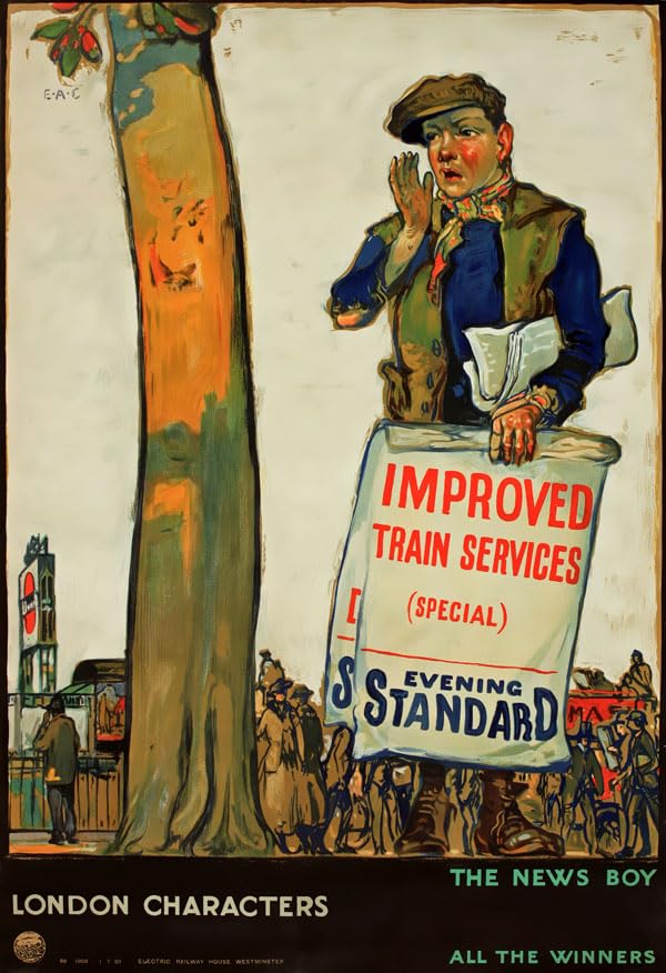Affiche Prints Vintage British Railway & Travel Poster Posters LNER LMS GWR - London Characters News Boy - A3