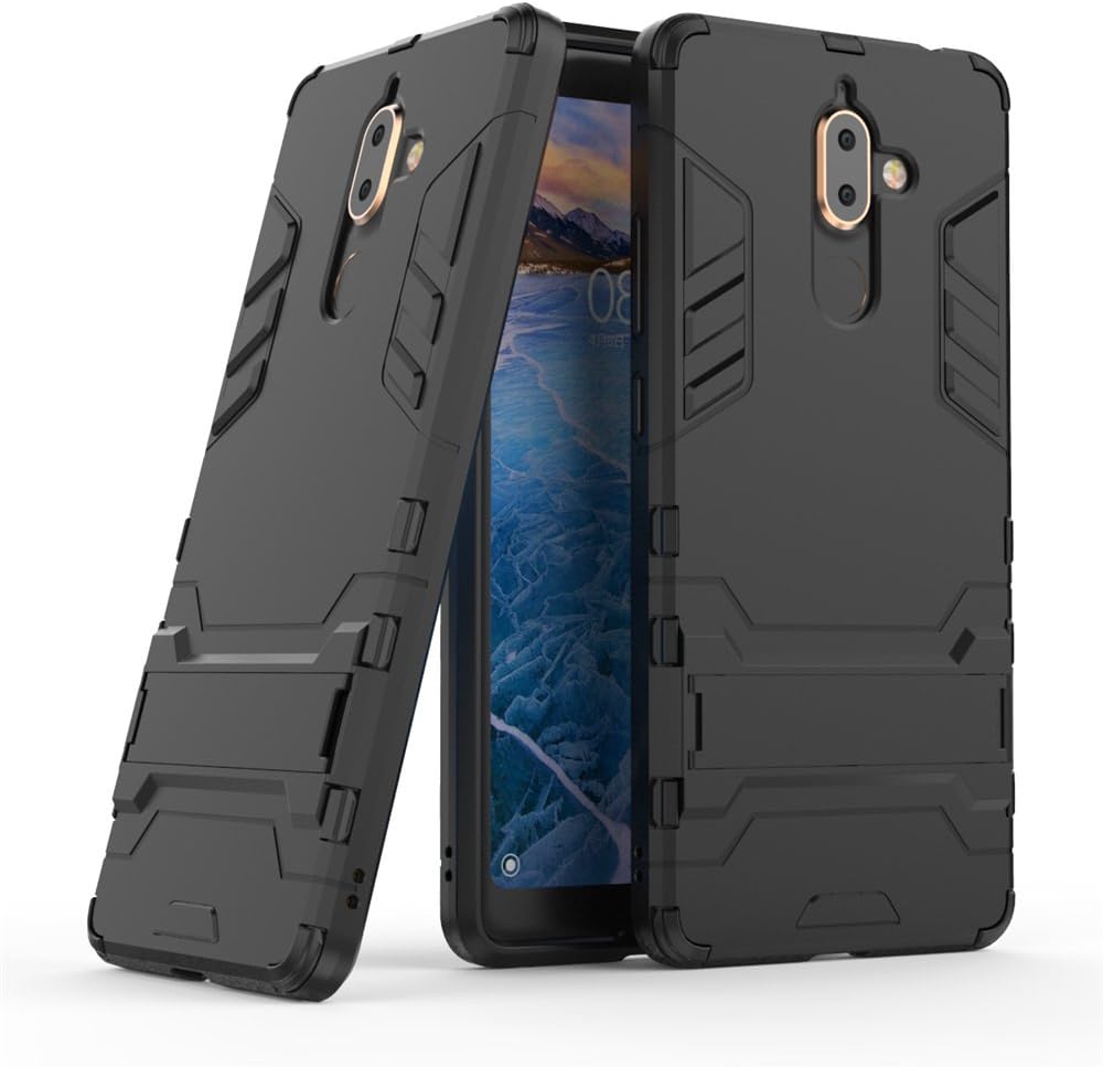Nokia 7 plus case,Stylish cover GOGME [Tough Armor Series]Rugged TPU/PC Hybrid Armor, Anti-Scratch PC back panel + Shockproof TPU bumper+Foldable holder,Ultra-thin phone shell for Nokia 7 plus. black