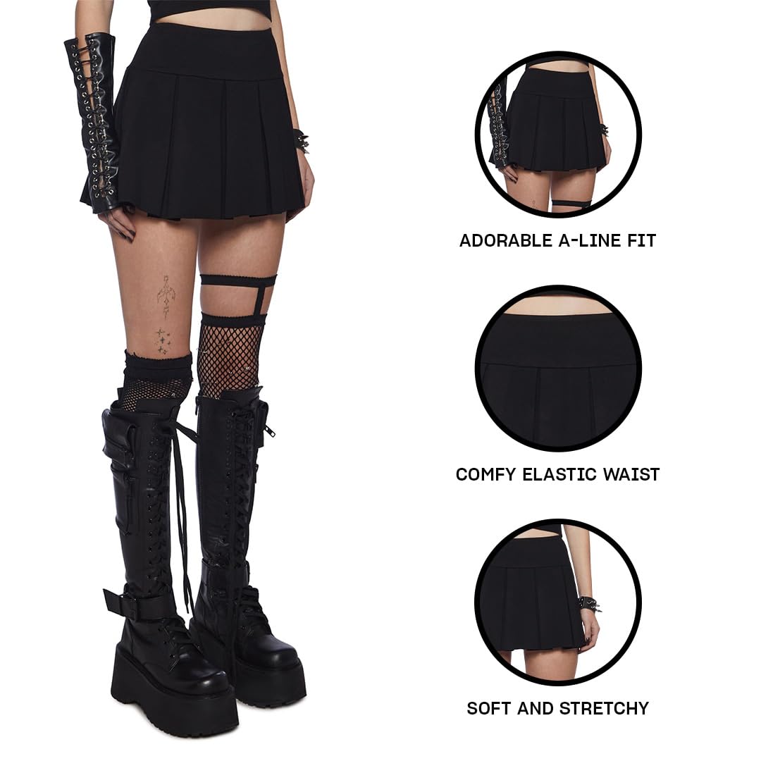 Dolls Kill Wicked Scholar Pleated Mini Skirt by Current Mood - Skit with A-Line Fit and Elasticized Waist: XX-Small Black