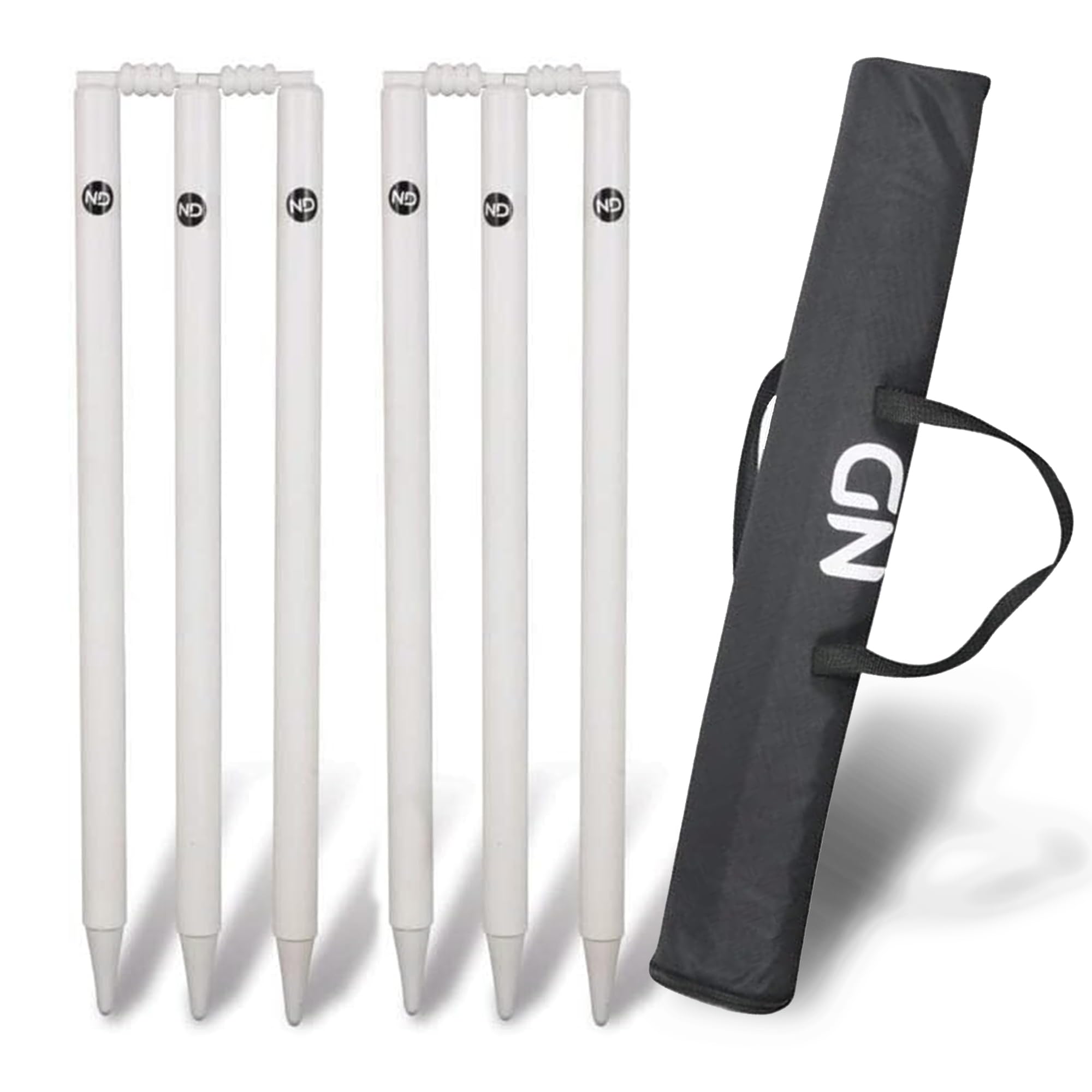 ND Sports Cricket Stumps Set with Carry Bag – Portable Ground Spike Cricket Wickets with Bails, Heavy Duty Cricket Stump Set for Practice, Training, Backyard, Garden & Nets