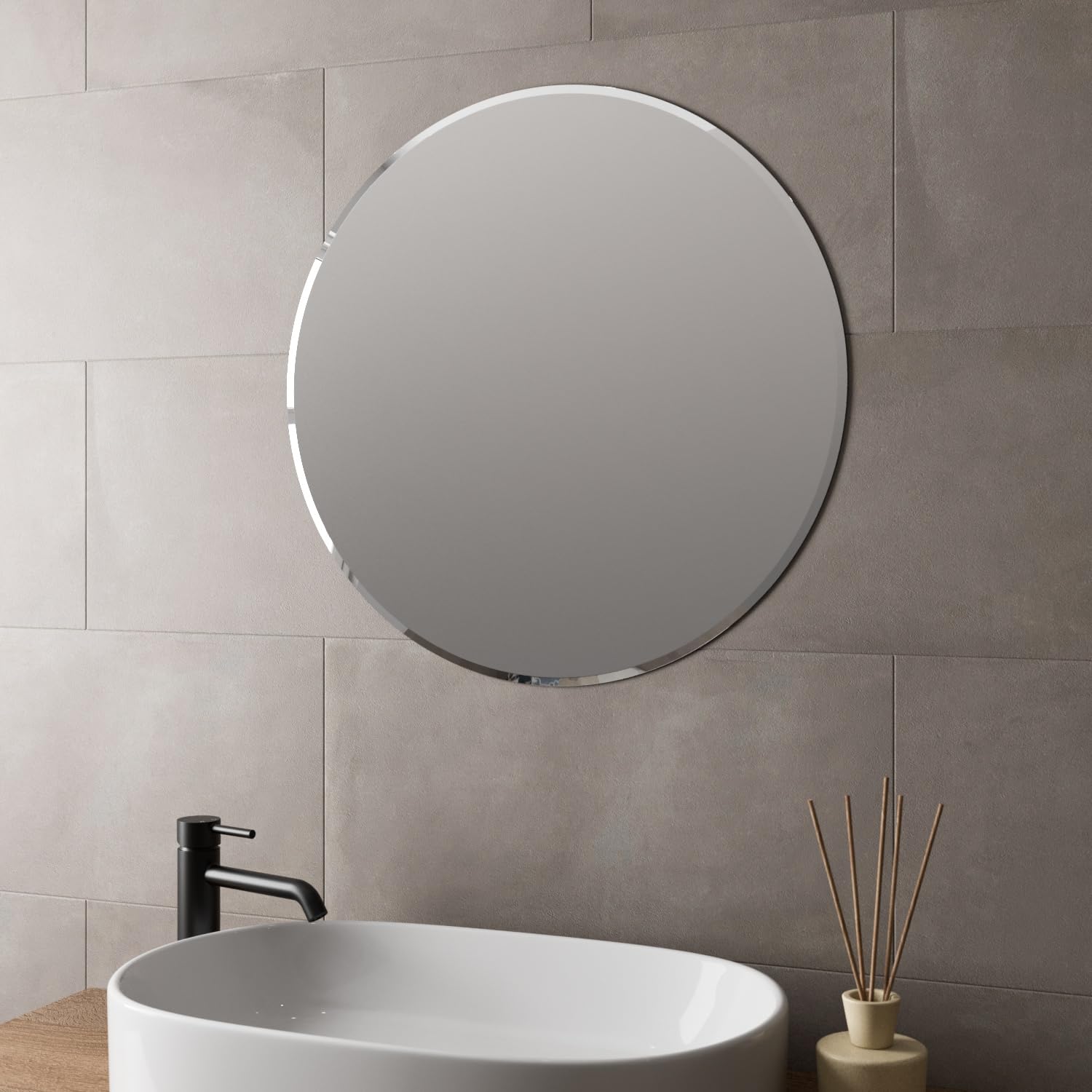 Artis Silver Artis® 600 X 600Mm Round Bathroom Mirror Frameless Vanity Mirrors Bevelled Edge Wall Mounted 4Mm Mirrored Glass