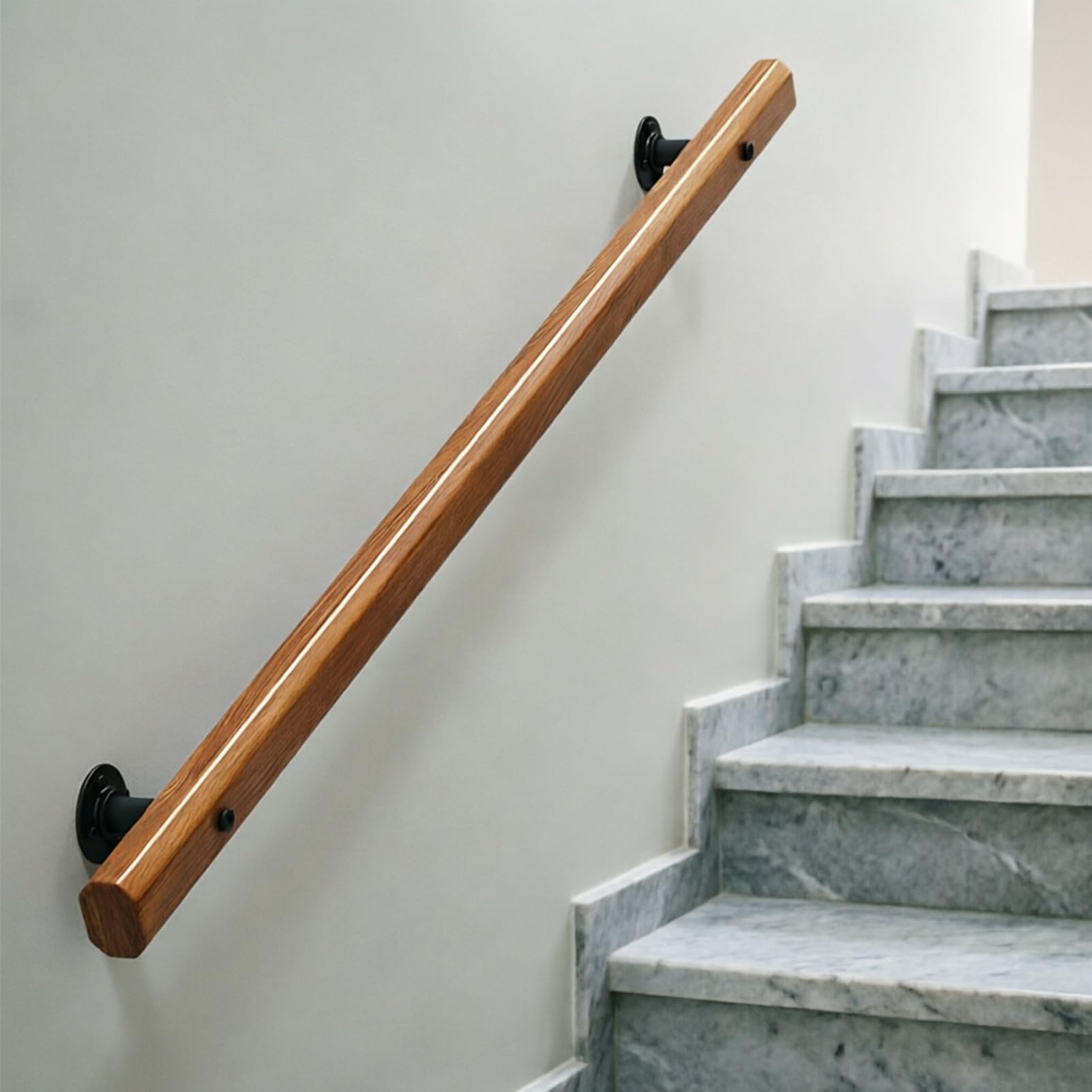 DMCHENGMA Sturdy Wooden Stair Handrail - Safe Wall-Mounted Support Handle, Hand Rail for Indoor & Outdoor Porch Steps(6.6ft/200cm)