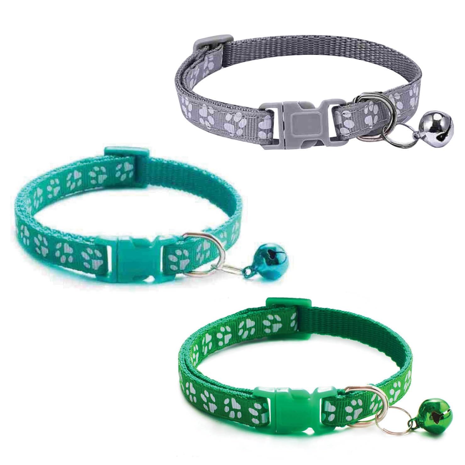 Litvibes Cat Collars Set of 3 with Bell,Kitten & Small Dog Soft Adjustable Collar Safe,Solid Breakaway for Cats & Puppies,Cute Kitty Neckband with Paw Print-(Grey,Turquoise,Dark Green) (B0CXVHZXDN) Amazon Price History, Amazon Price Tracker