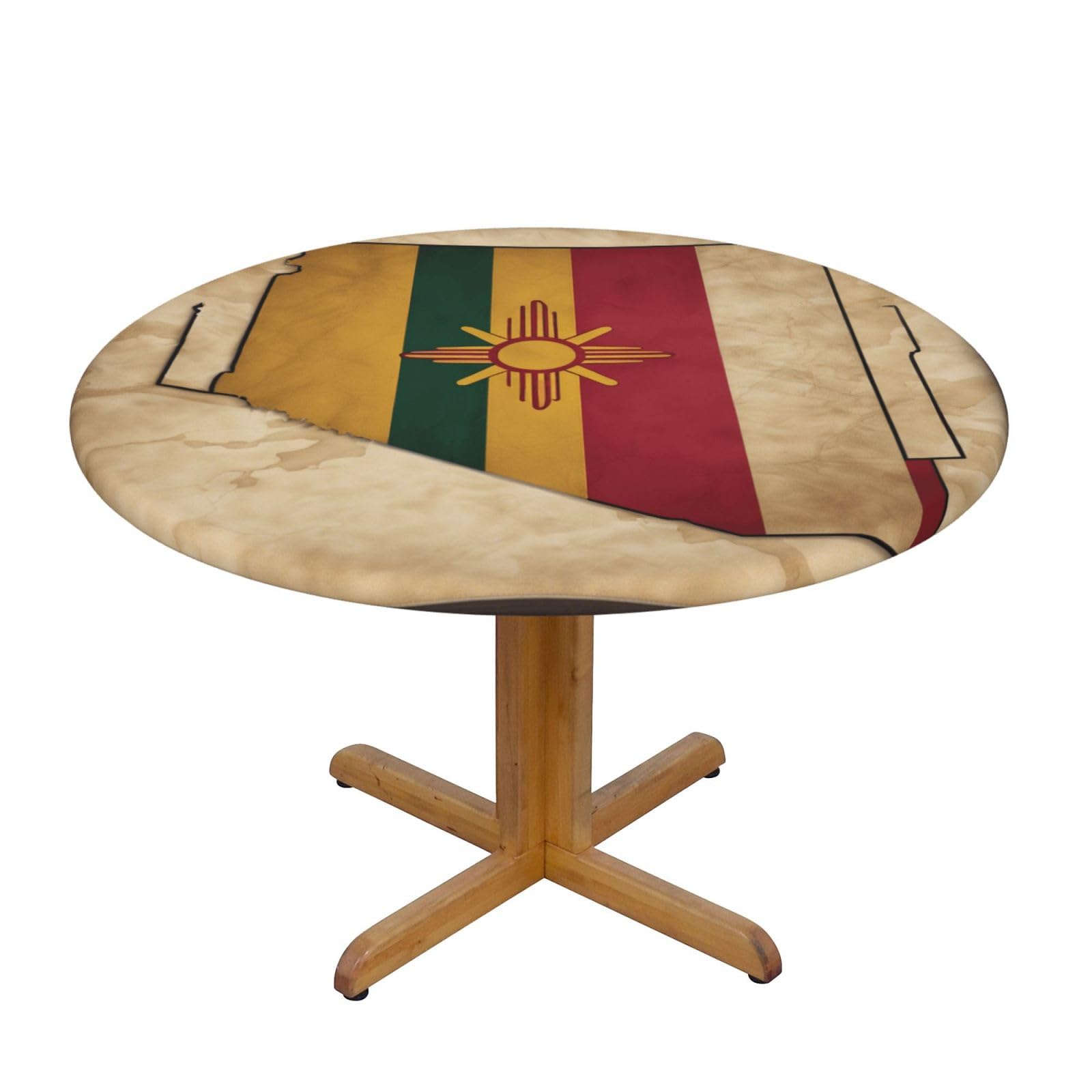 DUWAA New Mexico Flag Map03 Print Oxford Fitted Table Cover For Patio Picnic, Waterproof Round Tablecloth For Home And Outdoor