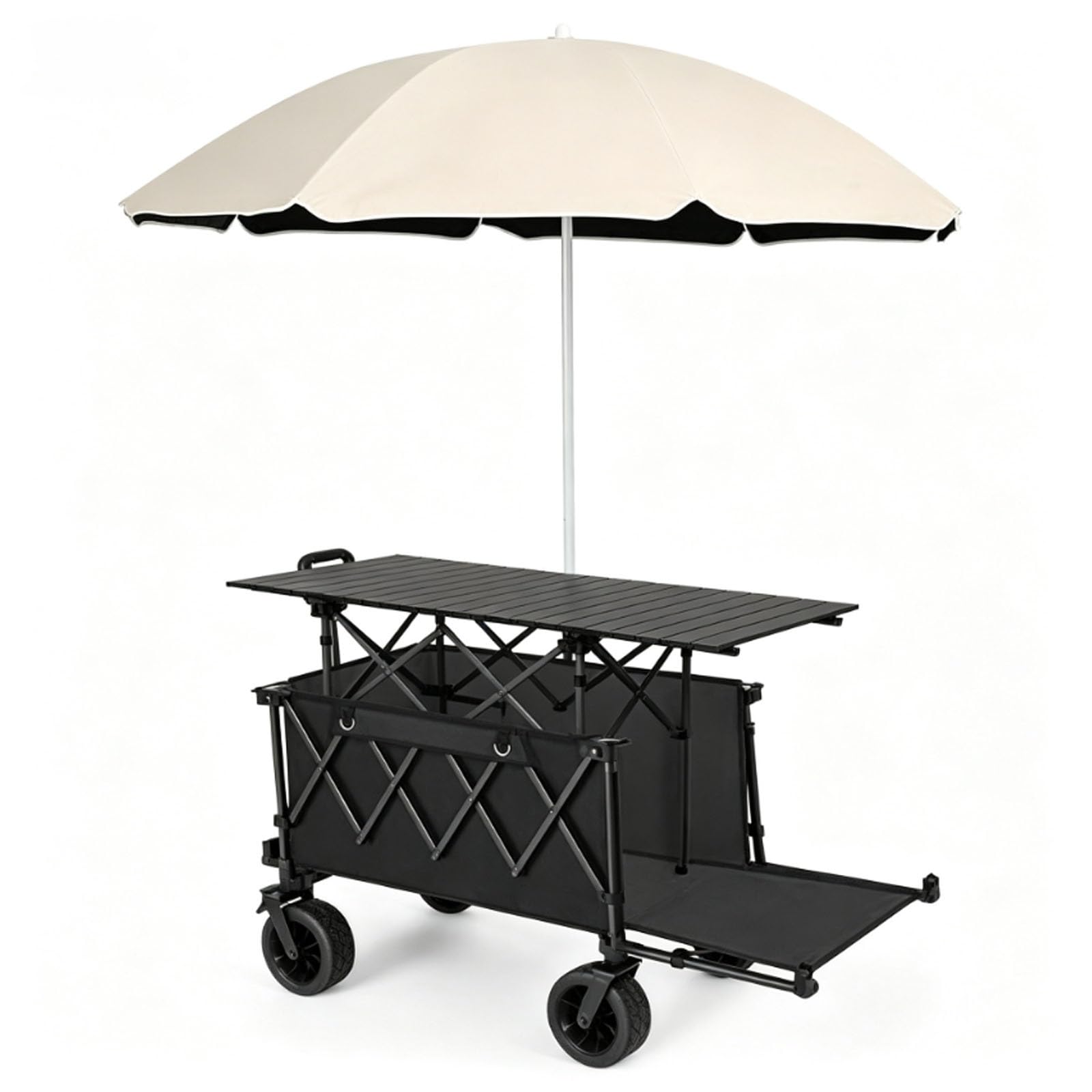 Farmers Market Cart with Sun Umbrella,Folding Vendor Carts with Tabletop