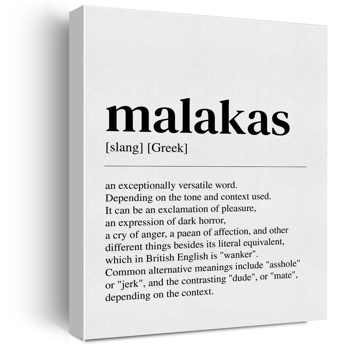 Malakas Definition Canvas Wall Art Poster Print Gift, Greek Art Painting Ready to Hang Home Office Decor (11.5" x 15")