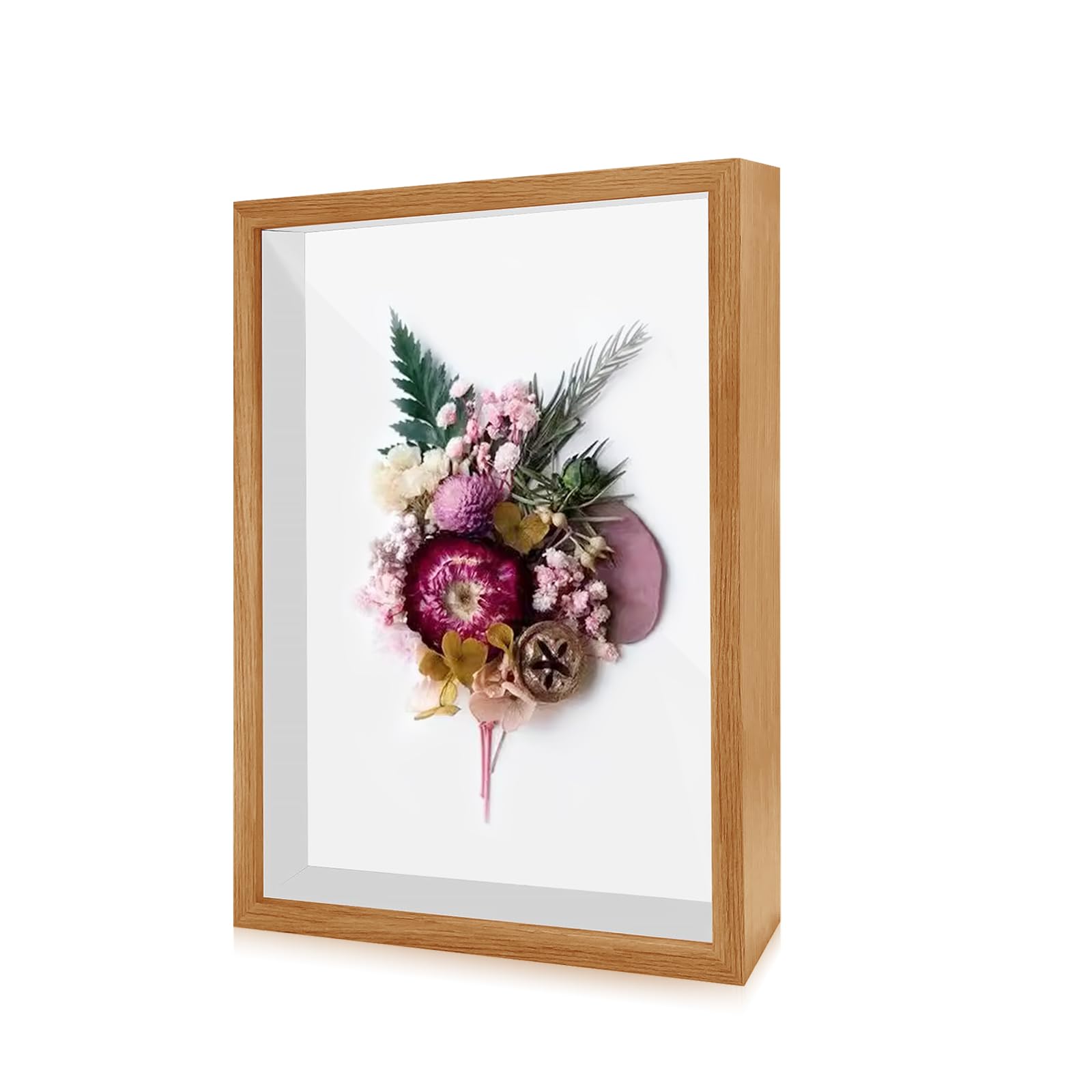 3D Shadow Box, 3D Picture Frame, 12 x 17 cm Deep Frame Display Box Wooden Deep Box Frame for Medal Flower Memorabilia Tickets Crafts(Khaki)