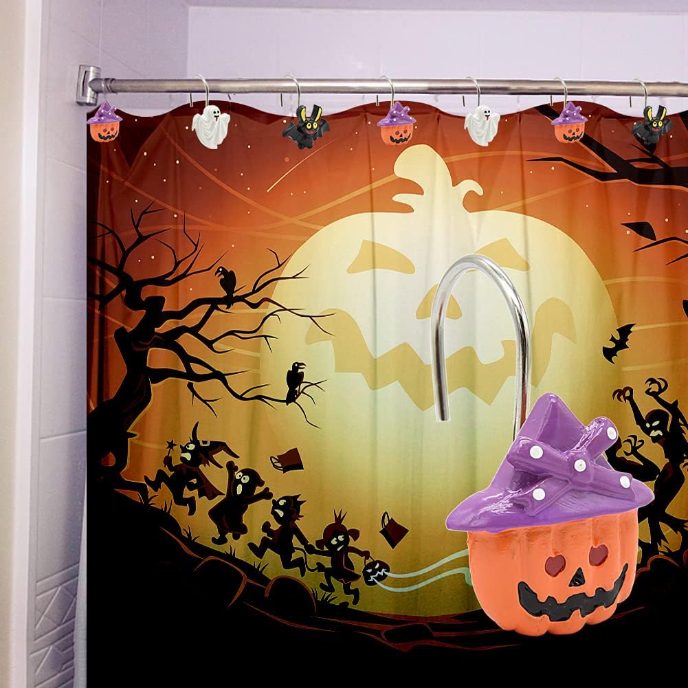 Shower Curtain Hooks,12PCS Halloween Decorative Shower Curtain Rings