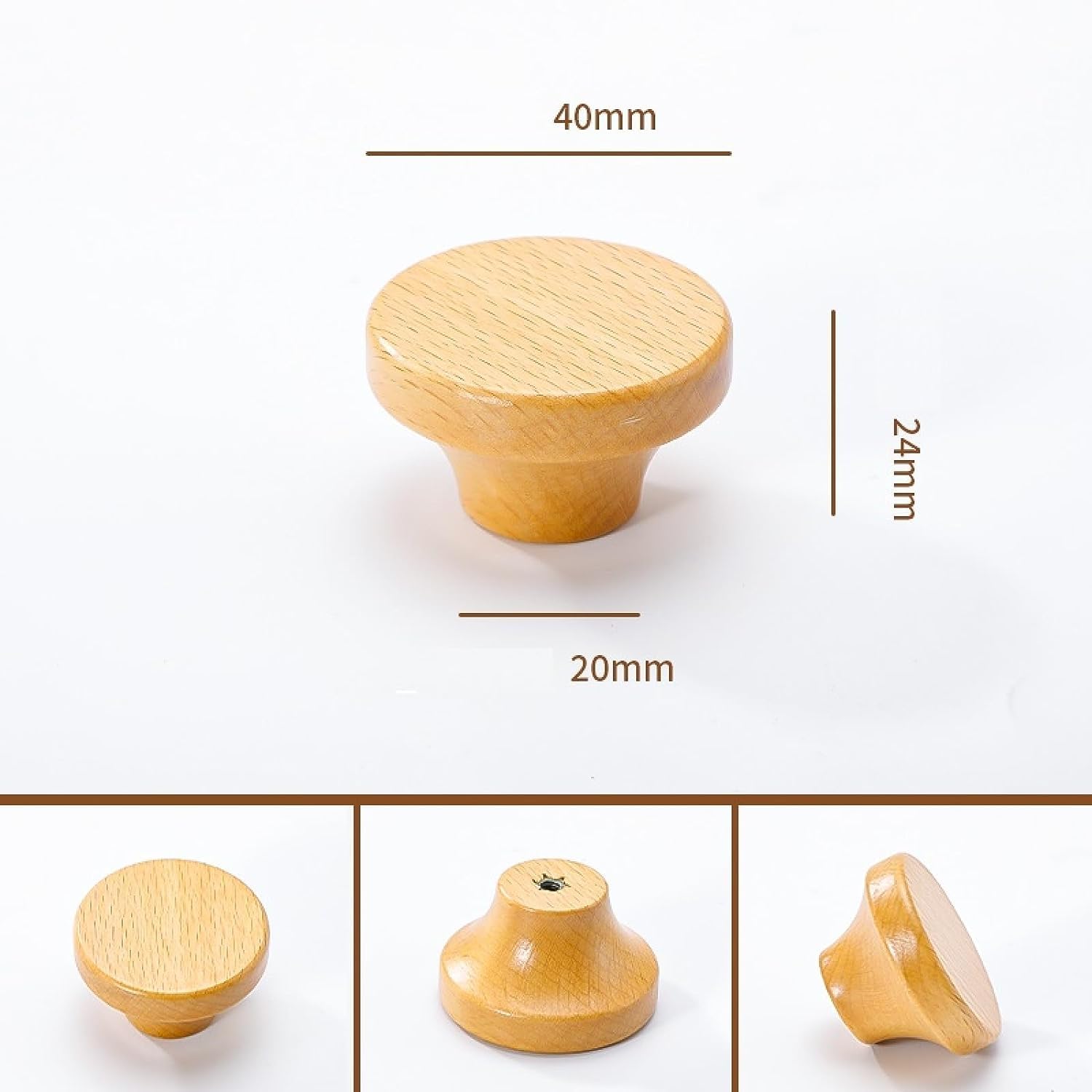 Pomelli per cassetti in legno, maniglie rotonde per armadietti, in legno massello, confezione da 2, diametro 32 mm, ideali per mobili e guardaroba
