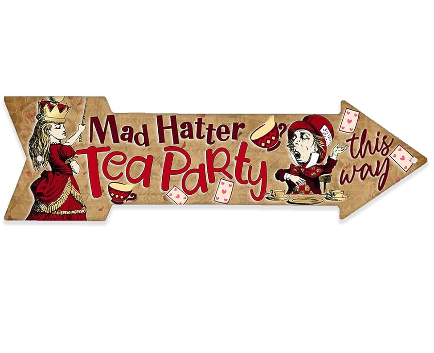 amazon-com-alice-in-wonderland-decor-mad-hatter-tea-party-this-way-directional-arrow-metal-sign-alice-in-wonderland-signs-home-decor-wall-art-great-alice-in-wonderland