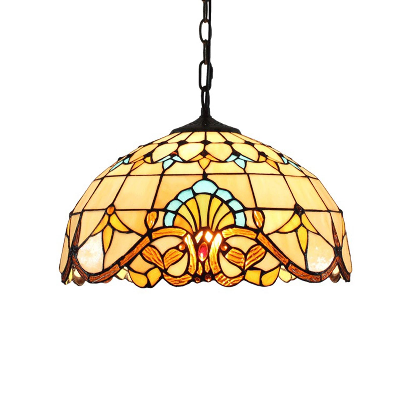 NHPJFDC Tiffany Chandelier Lamp Baroque and Dragonfly Stained Glass Pendant Light Fixture, Vintage Hanging Lamp for Aisle Balcony Hallway Bedroom Kitchen Dining Room,16 Inch,Yellow