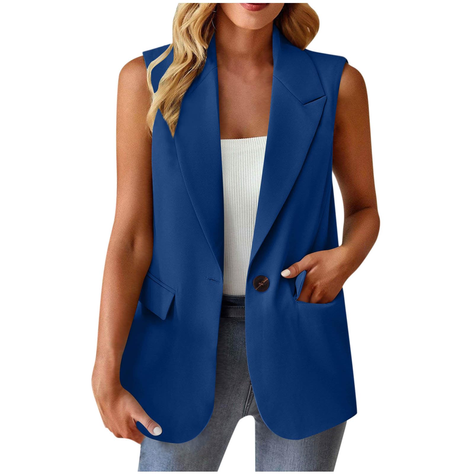 Women's Summer Plus Size Sleeveless Blazer Vest Lightweight Business Jackets Fashion Casual Work Office Tops with Pocket
